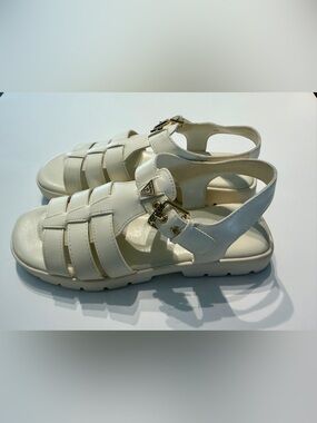 Guess White Women's Fisherman Sandals with Gold Hardware